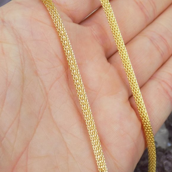 American Vintage Jewelry - vintage layering necklace gold chain round snake herringbone woven